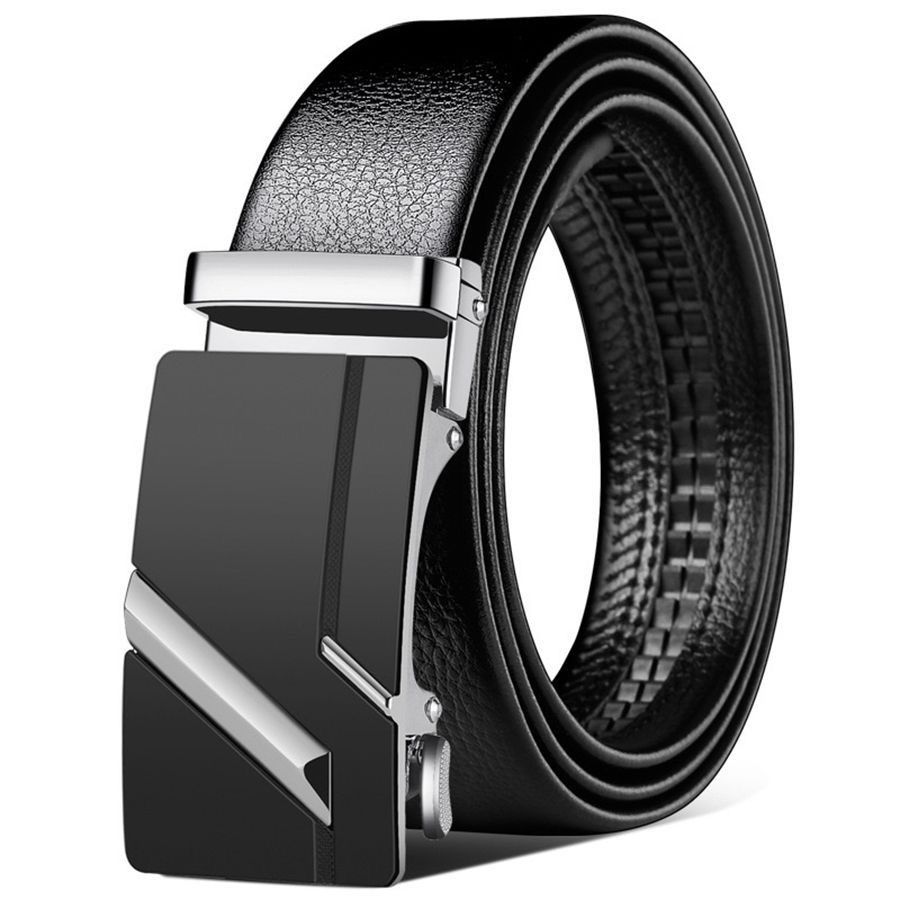 New alloy men's PU belt automatic buckle business belt versatile for young people casual pants leather belt Silver