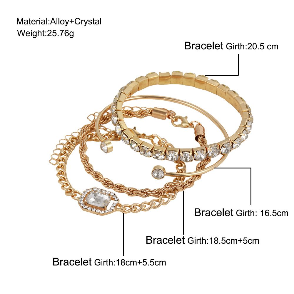 4 Piece Set New Hot Selling Luxurious Girl's  Bracelets for Women Crystal Shiny Adjustable Opening Chain Bracelets Punk Bangle Fashion Jewelry