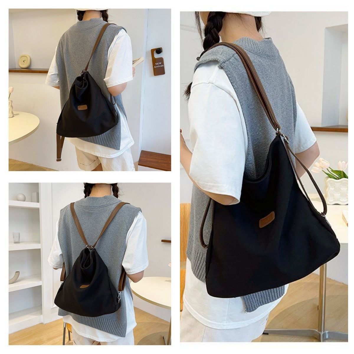 Female 2025 New Spring Large Capacity Backpack Commuter Single Shoulder Underarm Tote Bag Student Class Nylon Cloth Bag