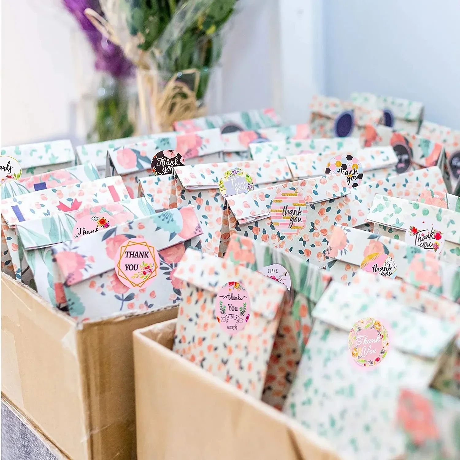 500pcs Round Labels Kraft Paper Thank You Sticker Dragees Candy Bag Flower Gift Box Cake Boxes and Packaging Wedding Stickers