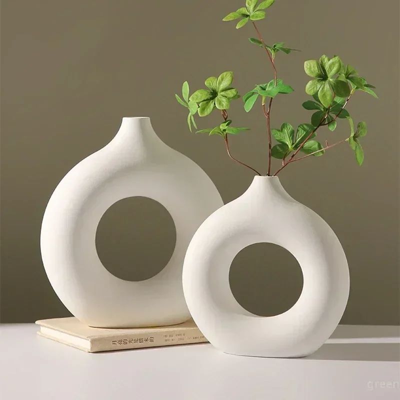 2 pcs Minimalist Nordic Boho Style Vase for Home Decor, Weddings, and Parties - Matte Finish with Hollow Round Design