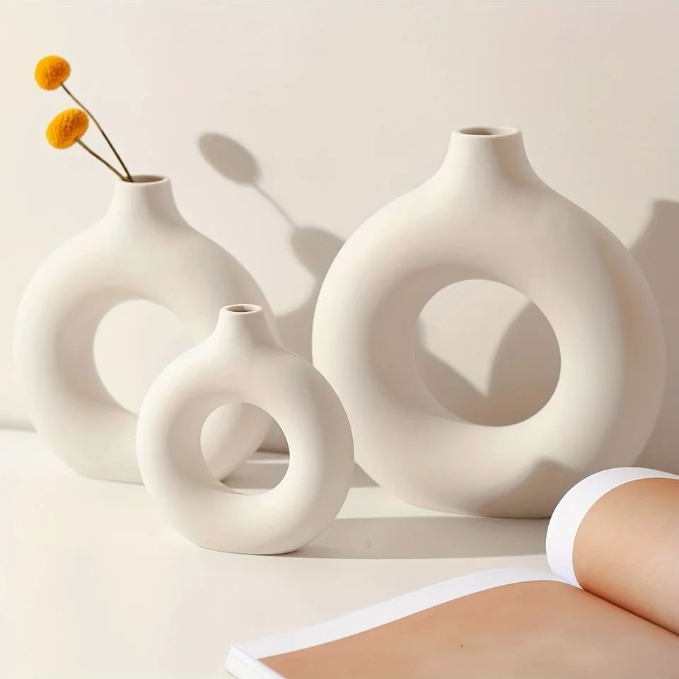2 pcs Minimalist Nordic Boho Style Vase for Home Decor, Weddings, and Parties - Matte Finish with Hollow Round Design
