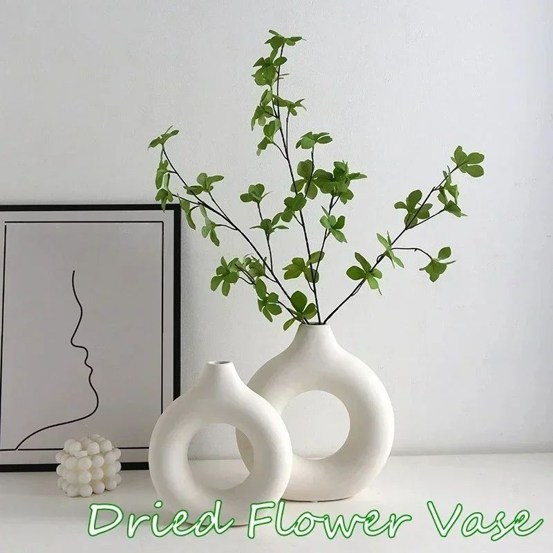 2 pcs Minimalist Nordic Boho Style Vase for Home Decor, Weddings, and Parties - Matte Finish with Hollow Round Design