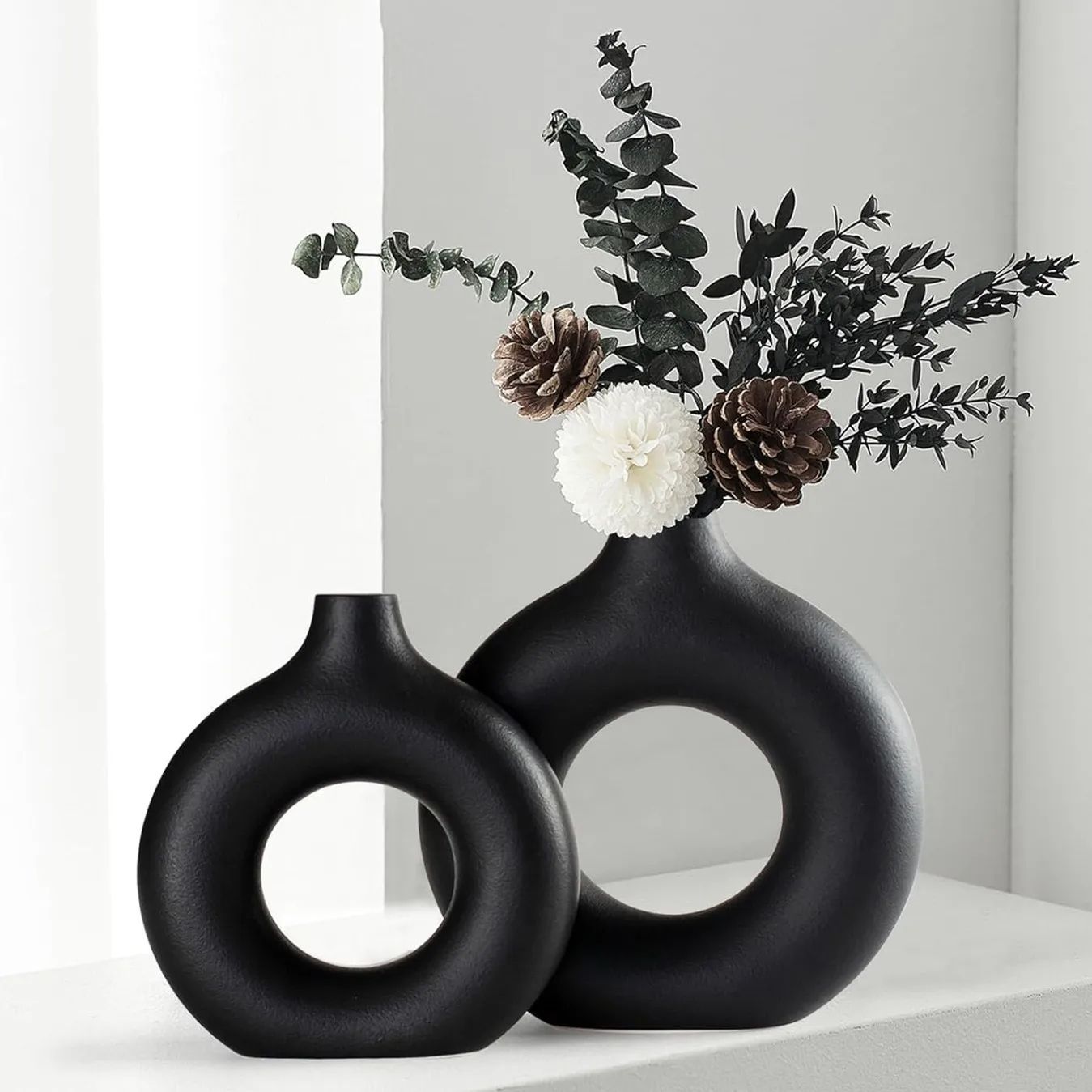 2 pcs Minimalist Nordic Boho Style Vase for Home Decor, Weddings, and Parties - Matte Finish with Hollow Round Design
