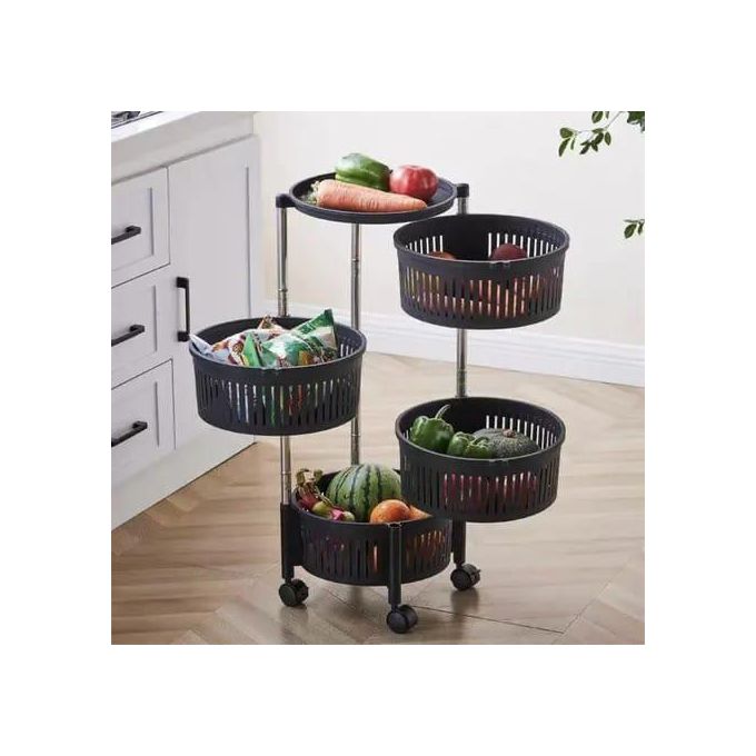 4 Layers Rotatable Rack Floor Living Room Multi-Layer Movable Fruit Vegetable Snack Stand Household Shelf