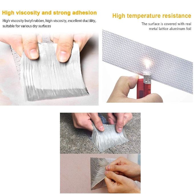 Leakage Repair Waterproof Duct Tape for Pipe & Roof Water Heavy Duty Leaks Solution Aluminum Foil Butyl Rubber Adhesive Sealing for Surface Cracks-5cm by 5m