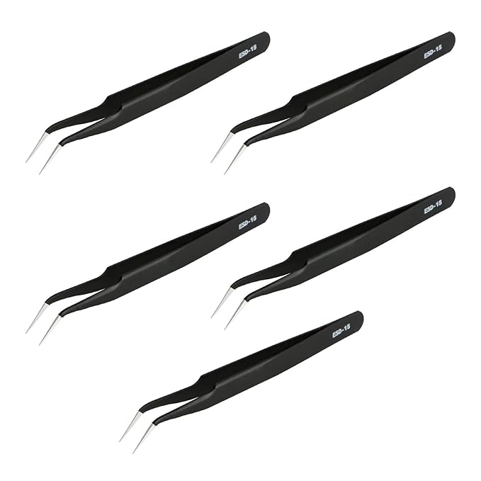Precision Tweezers Set, Upgraded Anti-Static Stainless Steel of Tweezers, for Electronics, Soldering, Laboratory Work, Jewelry-Making, Model, Craft