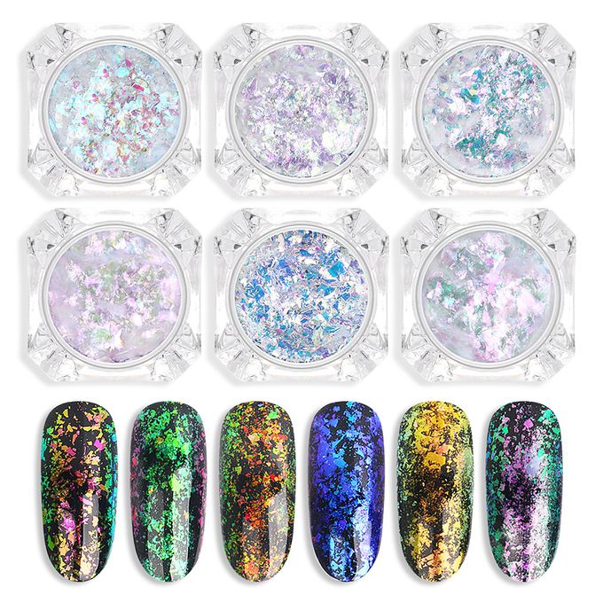 2 in One Chrome Glitter Chameleon Nail Flakes Set Chrome Nail Powder Mirror Mermaid Effect Share this product Iridescent Glitter Chameleon Nail Flakes Brocade Powder With Applicator