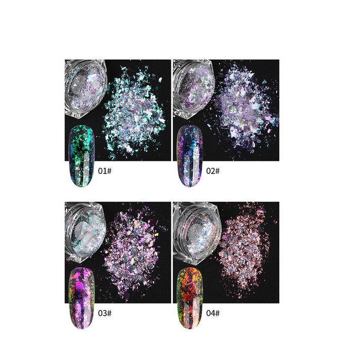 2 in One Chrome Glitter Chameleon Nail Flakes Set Chrome Nail Powder Mirror Mermaid Effect Share this product Iridescent Glitter Chameleon Nail Flakes Brocade Powder With Applicator