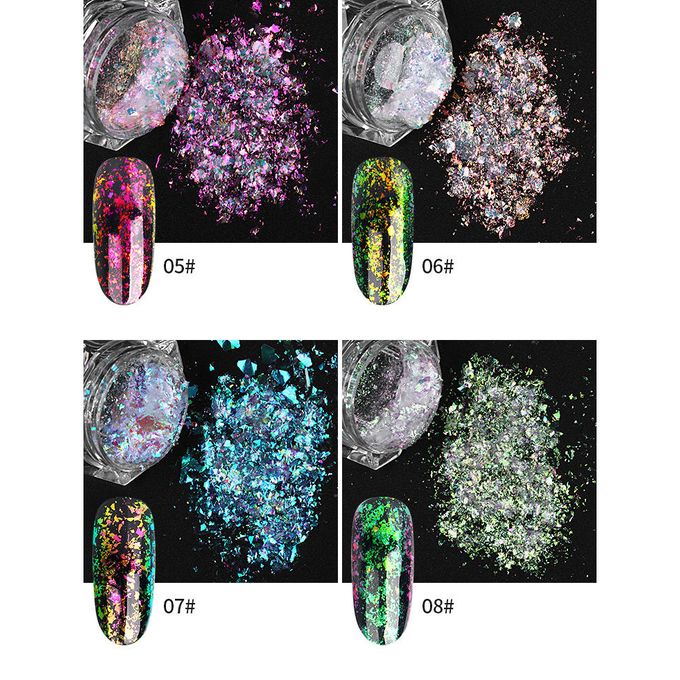2 in One Chrome Glitter Chameleon Nail Flakes Set Chrome Nail Powder Mirror Mermaid Effect Share this product Iridescent Glitter Chameleon Nail Flakes Brocade Powder With Applicator