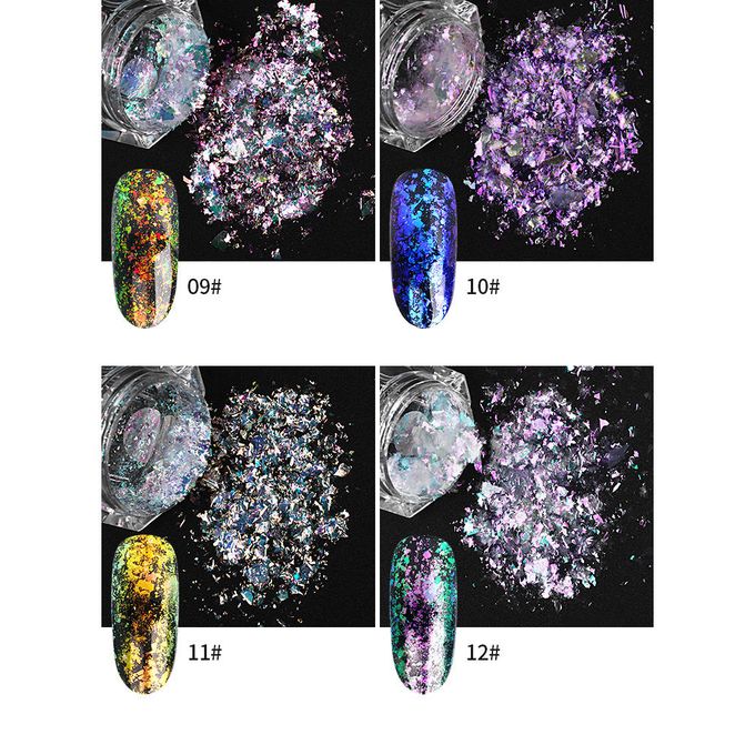 2 in One Chrome Glitter Chameleon Nail Flakes Set Chrome Nail Powder Mirror Mermaid Effect Share this product Iridescent Glitter Chameleon Nail Flakes Brocade Powder With Applicator