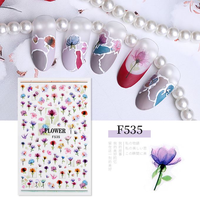 Flower Nail Art Stickers Decals Self-Adhesive Colorful Floral Nail Supplies Nail Art Design Decoration Accessories
