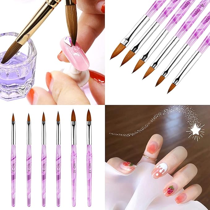 Acrylic Brushes #2-12 For Acrylic Powder &Liquid For Nails Acrylic Brushes for Polymer and Monomer use and Nail Art Drawing Pen Set with Crystals, Nail Art Painting Brush for DIY Nail Art Salon