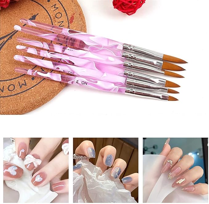 Acrylic Brushes #2-12 For Acrylic Powder &Liquid For Nails Acrylic Brushes for Polymer and Monomer use and Nail Art Drawing Pen Set with Crystals, Nail Art Painting Brush for DIY Nail Art Salon