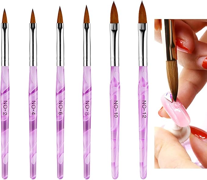 Acrylic Brushes #2-12 For Acrylic Powder &Liquid For Nails Acrylic Brushes for Polymer and Monomer use and Nail Art Drawing Pen Set with Crystals, Nail Art Painting Brush for DIY Nail Art Salon