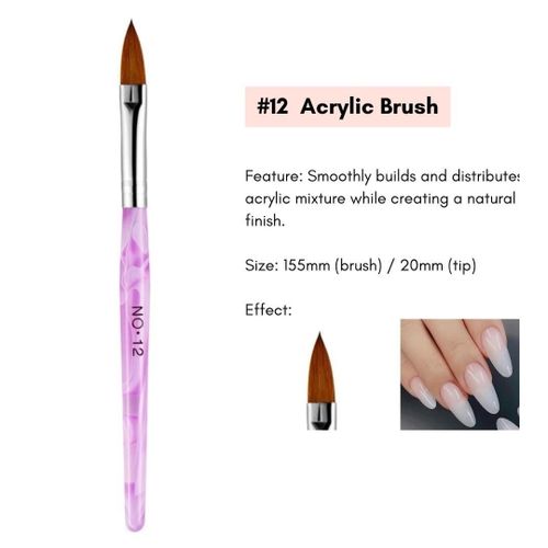 Acrylic Brushes #2-12 For Acrylic Powder &Liquid For Nails Acrylic Brushes for Polymer and Monomer use and Nail Art Drawing Pen Set with Crystals, Nail Art Painting Brush for DIY Nail Art Salon