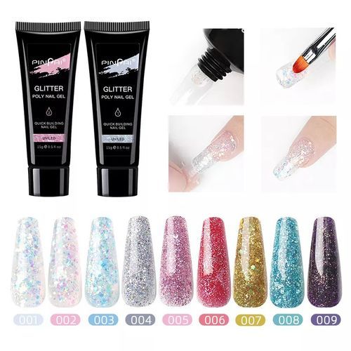Poly Gel Glitters  Nail Gel Builder Nail Extension Acrylic Nails Enhancement Thickening Trendy Nail Art Design Professional Acrygel Nail Extension Builder Poly gel Polygel Glitters Glittered poly Gel