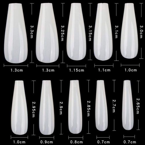 Long Coffin Fake Nails - Full Cover Natural Ballerina False Nail Box 500 Pcs Acrylic Nail Tips with Case, 10 Sizes Coffin Nails Natural Ballerina Fake Nails Tips Long Full Cover Acrylic Nails