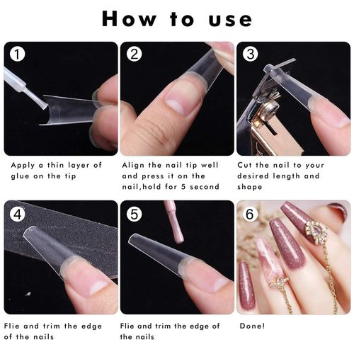 Long Coffin Fake Nails - Full Cover Natural Ballerina False Nail Box 500 Pcs Acrylic Nail Tips with Case, 10 Sizes Coffin Nails Natural Ballerina Fake Nails Tips Long Full Cover Acrylic Nails
