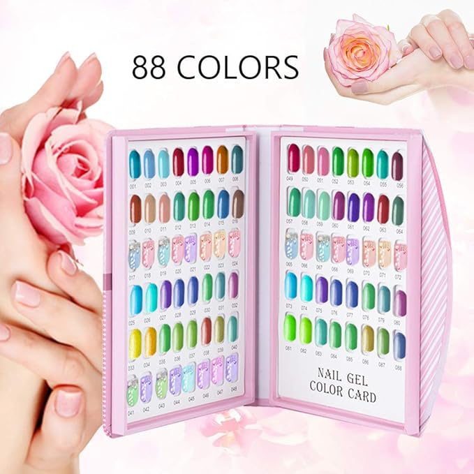 88 Nail Colors Display Book,Nail Gel Polish Display Chart,Nail Practice Design Board for DIY Nail Art Salons Set,Nail Polish Color Card Book Card Display Gel Card (Tips Not Included)