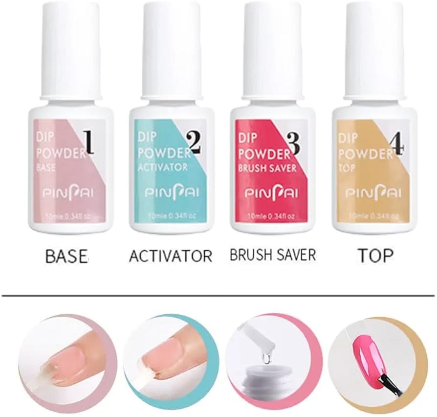 Dip Powder Nail Acrylic Dipping Powder System Liquid Set with Base/Top Coat Activator  Brush Saver for French Nail Art Manicure