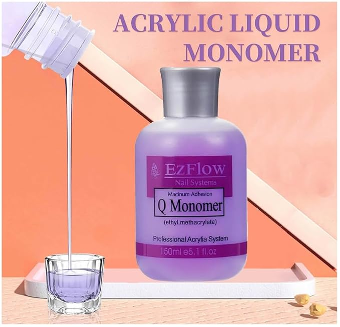 Ezflow Professional MonomerAcrylic Liquid For Nail Extension Acrylic Liquid Monomer For Acrylic Nails Extension-with A Crystal Dappen Dish 150ml.