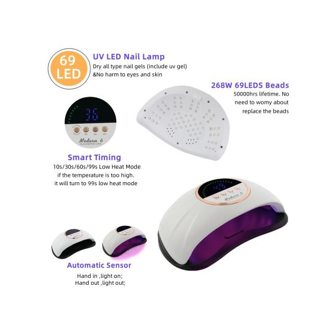 sun Two Hand M6 69PCsLED New 268w LEDUV Nail Dryer LED Nail Lamp 268 W UV LED Nail Lamp for Gel Polish with 4 Timer Settings and Professional Manicure Nail Dryer with Automatic Sensor Nails