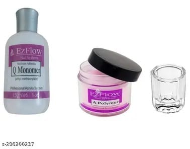 Ezflow Professional Monomer Acrylic Liquid For Nail Extension Acrylic Liquid Monomer For Acrylic Nails Extension-with A Crystal Dappen Dish 150ml. And a Pink 28g acrylic Powder/polymer