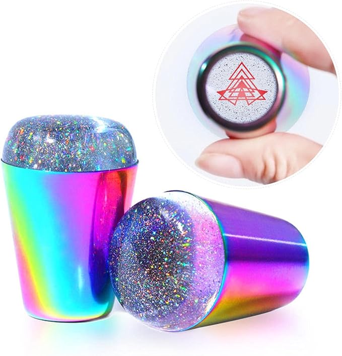 Nail Art Stamper Rainbow Nail Stamper Silicone Head, Nail Seal Silicone Stamping Jelly, Jelly Nail Stampers Nail Print Tools, DIY Nail Art Tools with Scraper  For Stamping and French Manicure