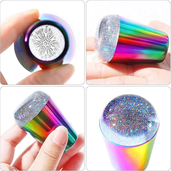 Nail Art Stamper Rainbow Nail Stamper Silicone Head, Nail Seal Silicone Stamping Jelly, Jelly Nail Stampers Nail Print Tools, DIY Nail Art Tools with Scraper  For Stamping and French Manicure