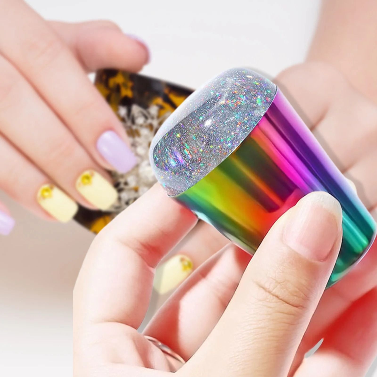 Nail Art Stamper Rainbow Nail Stamper Silicone Head, Nail Seal Silicone Stamping Jelly, Jelly Nail Stampers Nail Print Tools, DIY Nail Art Tools with Scraper  For Stamping and French Manicure
