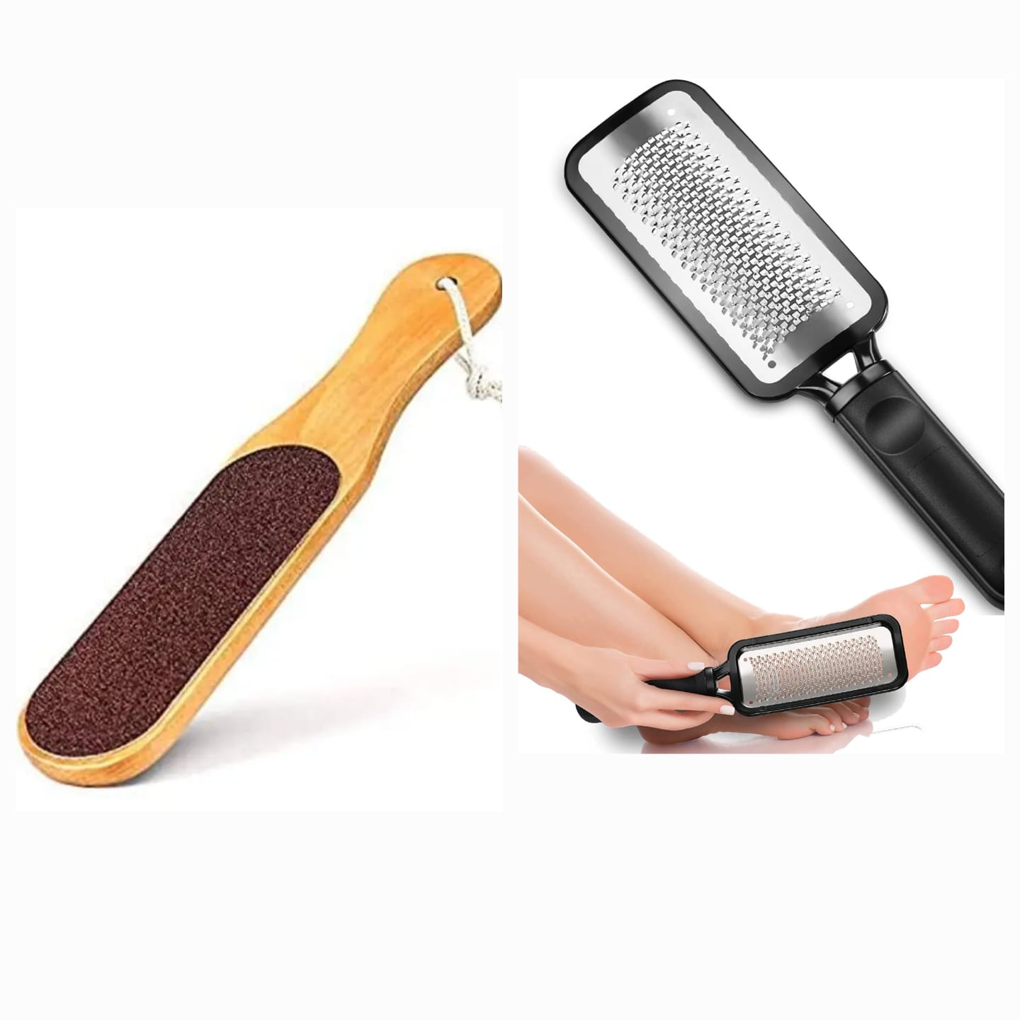 2 Pcs-1 pc  Wooden Foot File Professional Foot File Callus Remover - Wooden Foot Scrubber Filer For Dead Skin & 1 pc Stainless Steel Foot Exfoliating Scrubber  File Foot rasp Foot File Callus Removet