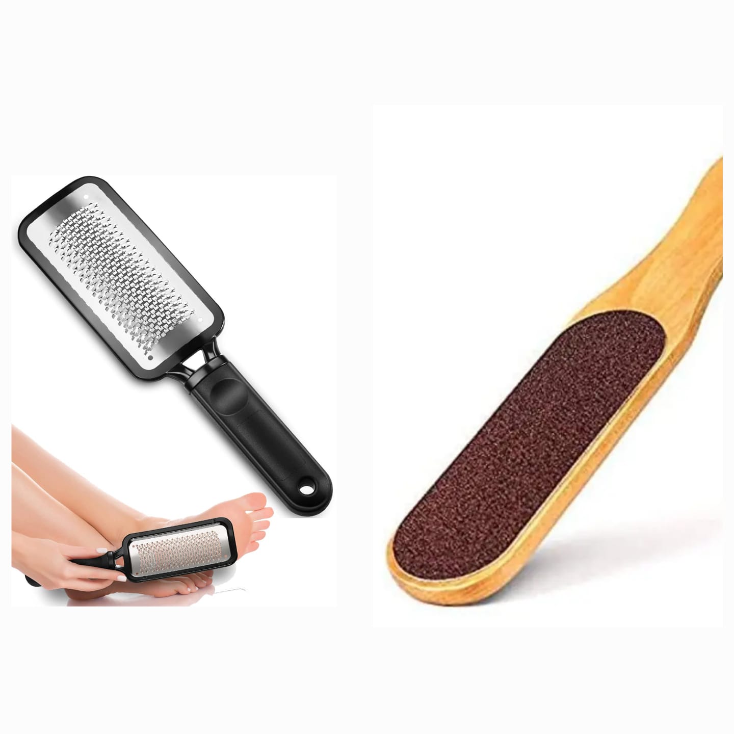 2 Pcs-1 pc  Wooden Foot File Professional Foot File Callus Remover - Wooden Foot Scrubber Filer For Dead Skin & 1 pc Stainless Steel Foot Exfoliating Scrubber  File Foot rasp Foot File Callus Removet