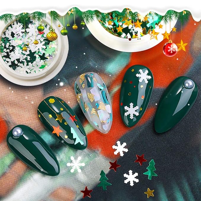 Nail Art Sticker Sequins, Holographic Christmas Nail Snowflake Sequins for Nail Art Decoration Mermaid Flake Nail Glitter Laser Sparkly Confetti Glitter Paillette Snowflake Nail Sequins