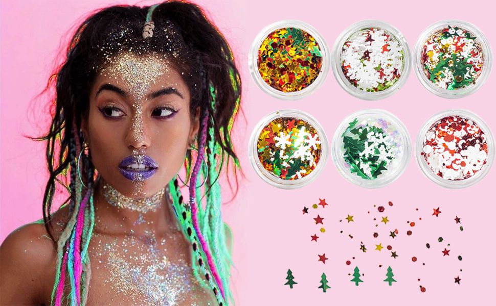 Nail Art Sticker Sequins, Holographic Christmas Nail Snowflake Sequins for Nail Art Decoration Mermaid Flake Nail Glitter Laser Sparkly Confetti Glitter Paillette Snowflake Nail Sequins