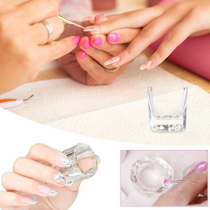 2 Pack Dappen Dish Cups for Nail Art Acrylic Liquid - Clear Glass Nail Monomer Liquid Bowl Dampen Dish Acrylic Powder Holder, Acrylic Glass Jar for Nails  Dappen Dish Crstal Glass