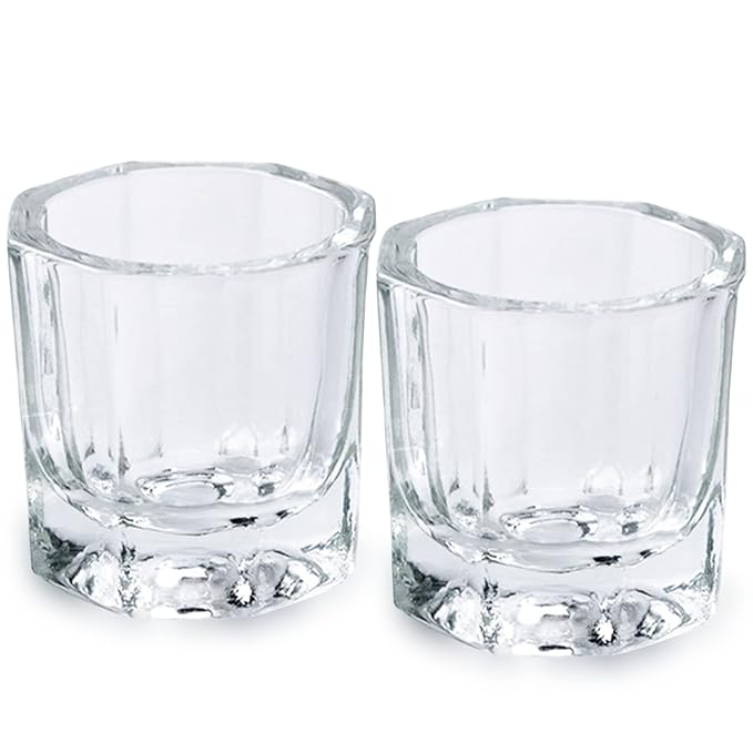 2 Pack Dappen Dish Cups for Nail Art Acrylic Liquid - Clear Glass Nail Monomer Liquid Bowl Dampen Dish Acrylic Powder Holder, Acrylic Glass Jar for Nails  Dappen Dish Crstal Glass