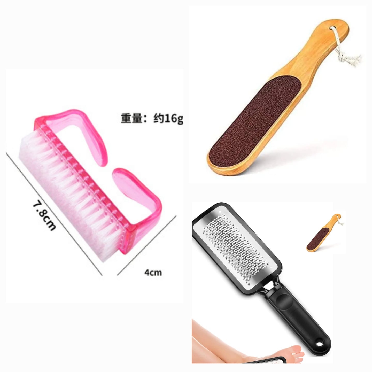 3 Pcs-1 pc  Wooden Foot File Professional Foot File Callus Remover - Wooden Foot Scrubber Filer For Dead Skin & 1 pc Stainless Steel Foot Exfoliating Scrubber File Foot Rasp Foot File  and a Brush