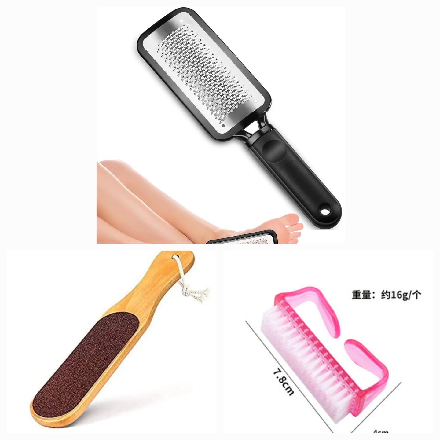 3 Pcs-1 pc  Wooden Foot File Professional Foot File Callus Remover - Wooden Foot Scrubber Filer For Dead Skin & 1 pc Stainless Steel Foot Exfoliating Scrubber File Foot Rasp Foot File  and a Brush