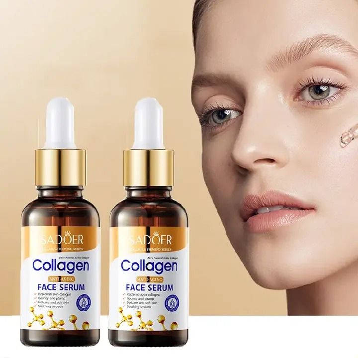 2 Pcs SADOER Collagen Face Serum Moisturize, Brighten, and Hydrate Your Skin Collagen Serum,Deep Repair Anti-aging, Anti-Wrinkles Face Serum, Fades Dark Marks, Moisturize, Skin Tightening Shrink Pores