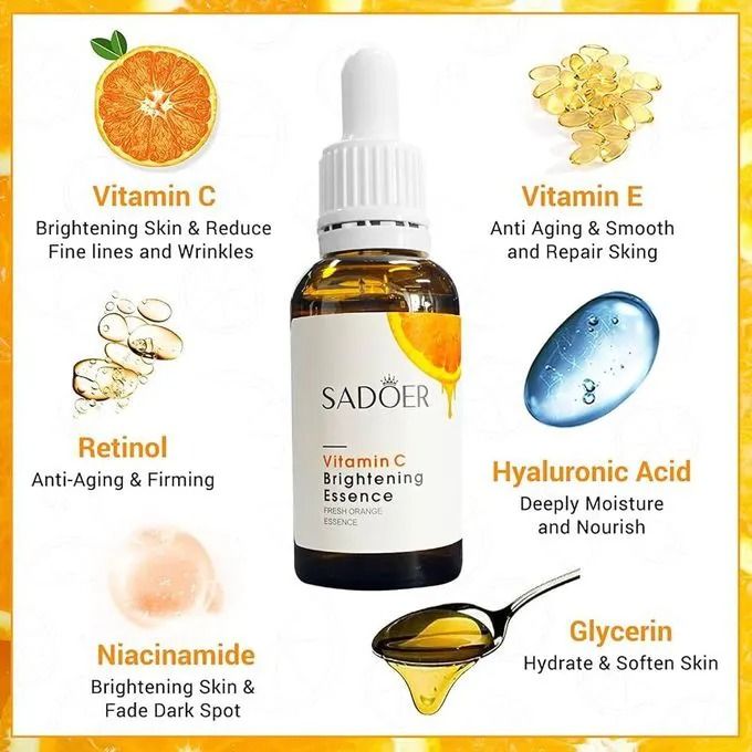 Vitamin C Serum, Face Brightening Vitamin C Essence , Awakens Skin Vitality, Moisturizing, Anti Wrinkles, Anti Aging, Whiten Dark Spots Vitamin C Face Brightening Serum Sadoer Vitamin C Serum
