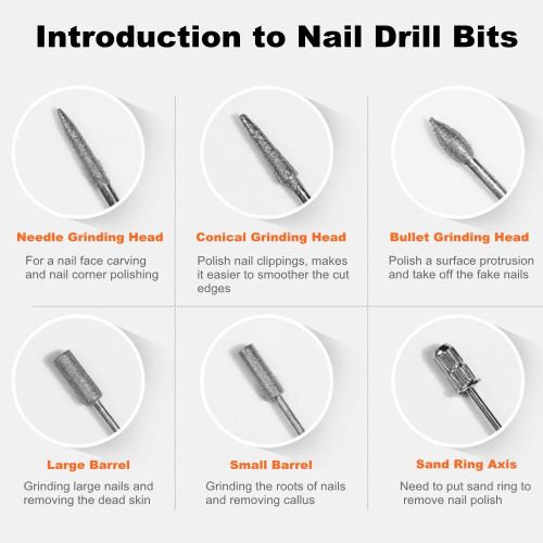 Nail Drill Bits Electric Nail File Cuticle Cutter Tips Clean Burr Sander Manicure Nail Sanding Bands Electric Nail File, 35000rpm Pro Electric Nail Drill Machine Pedicure Manicure Kits Nails File Bits