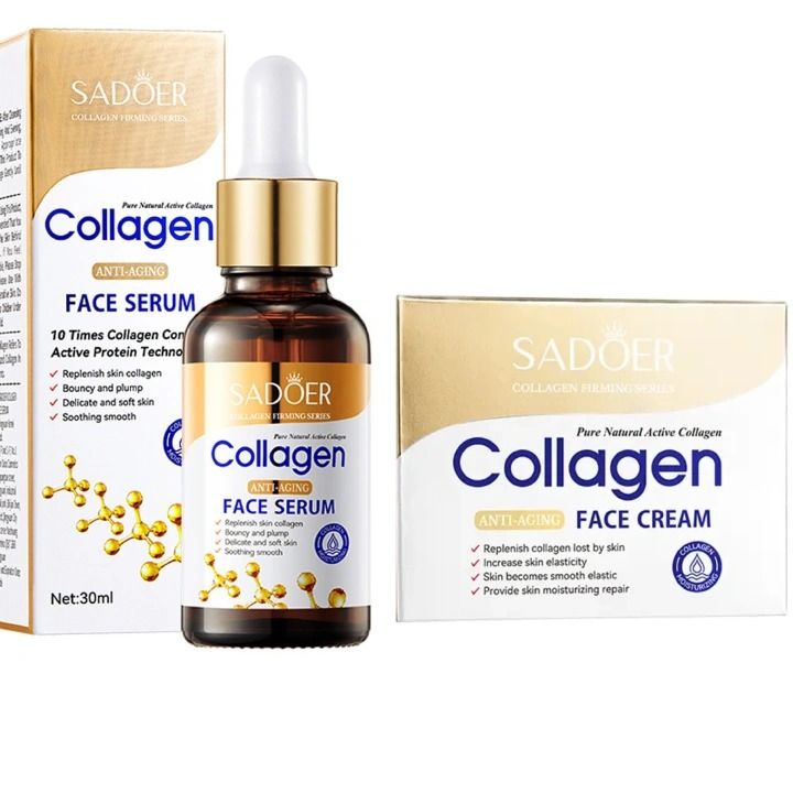 2 in 1 Collagen Face Serum Anti Aging Collagen Serum + Collagen Face Cream Anti Aging Cream, Moisturizing Anti rinkles and Anti Fine Lines Face smoothening Moisturizer