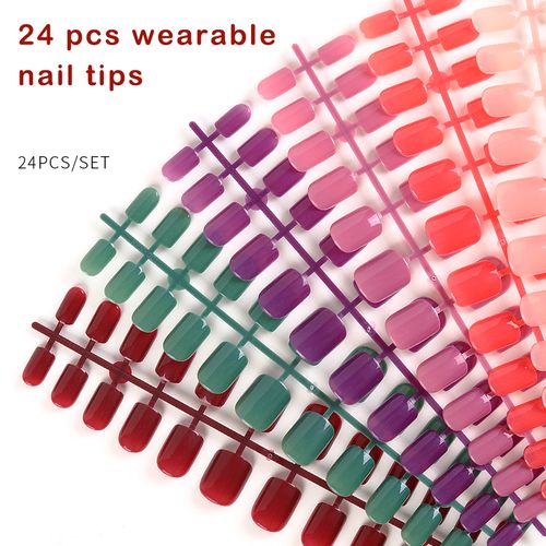 24 Pieces Re- Usable Full Cover Press On False Nail Tips Fake Nails Tips Acrylic False Nail Tips Natural Artificial Full Cover Nails 12 Sizes{No Glue}