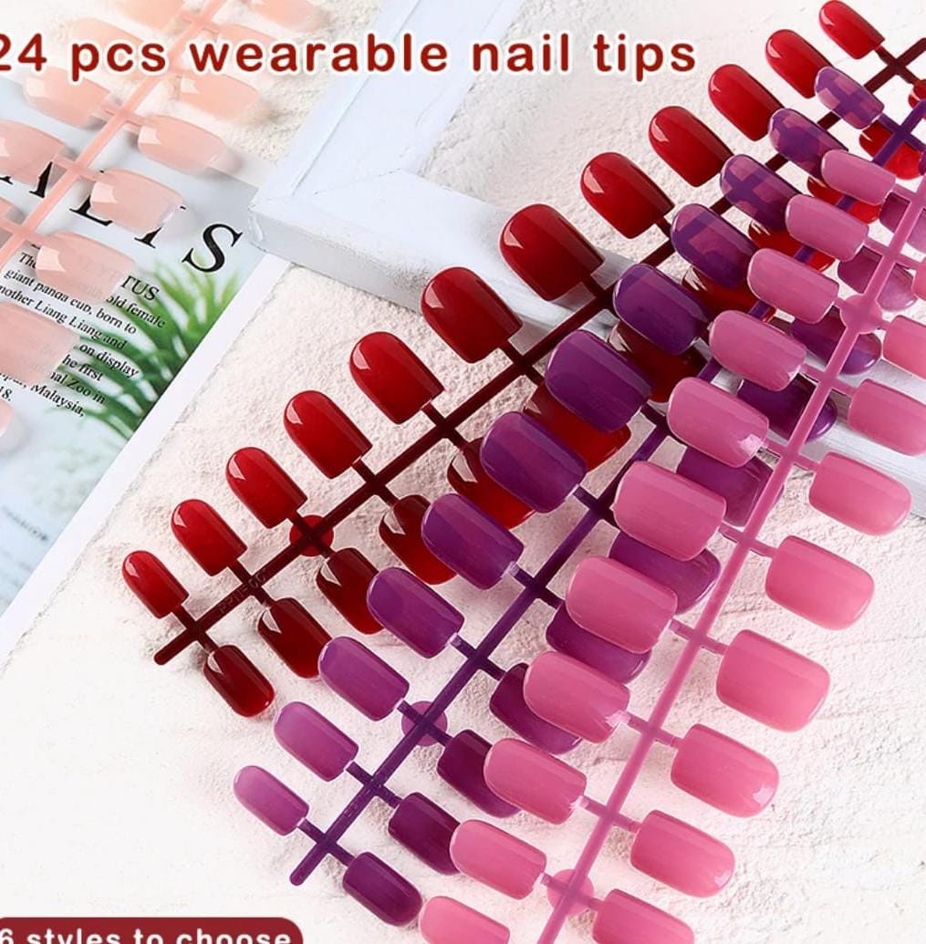 24 Pieces Re- Usable Full Cover Press On False Nail Tips Fake Nails Tips Acrylic False Nail Tips Natural Artificial Full Cover Nails 12 Sizes{No Glue}