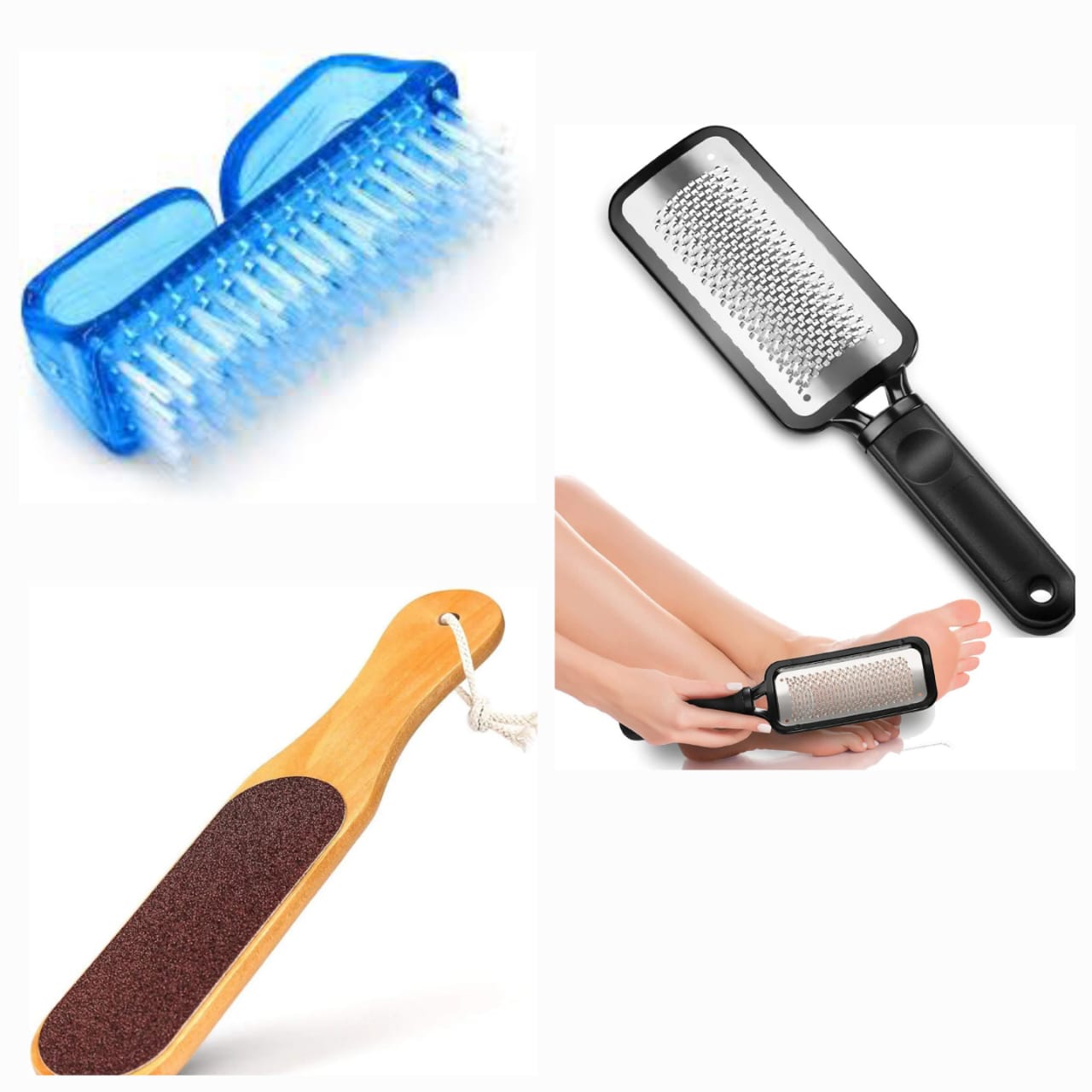 3 Pcs-1 pc  Wooden Foot File Professional Foot File Callus Remover - Wooden Foot Scrubber Filer For Dead Skin & 1 pc Stainless Steel Foot Exfoliating Scrubber File Foot Rasp Foot File  and a Brush