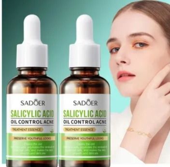 2 Piecs -Vitamin C Face Brightening Serum And Salicylic Acid Acne Treatment Essence, Control Face Oil and removes Blackheads, Brightens Face, Fades Black Spots, Moisturize Face, Anti Wrinkles