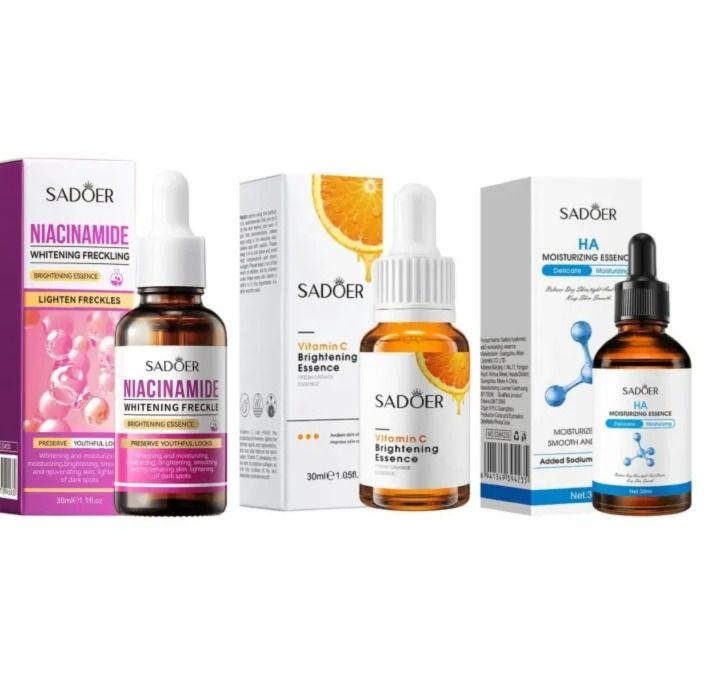 Sadoer 3 Pieces, Niacinamide Face Brightening Serum+ Hyaluronic Acid akin to Vitamin C+ Salicylic Acid Acne Treatment and Blackheads Remover, For Smooth , Hydrated, Moisturized Skin, with Oil Control