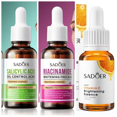 SADOER 3 In 1, Niacinamide Brightening Serum Vitamin C Brightening Essence + Salicylic Acid Acne Treatment Essence 
Salicylic Acid Acne Treatment Essence + Niacinamide Brightening Serum