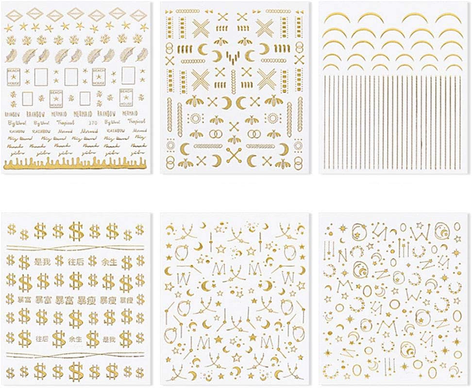 Nail Art Stickers Decals Star Nail Supplies Luxury 3D Self-Adhesive Sheets Star Metallic Money Flower Line Nail Designs for Women Acrylic Nai  Nail Stickers for Nail Art Accessories Nail Decorations